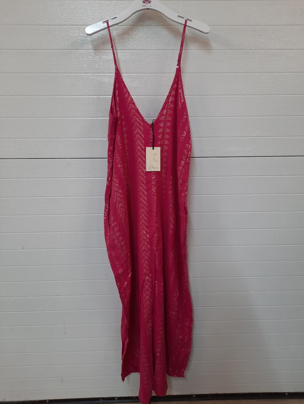 Nwt Elan Cleo Fuchsia Pink And Gold Oversized Maxi Dress